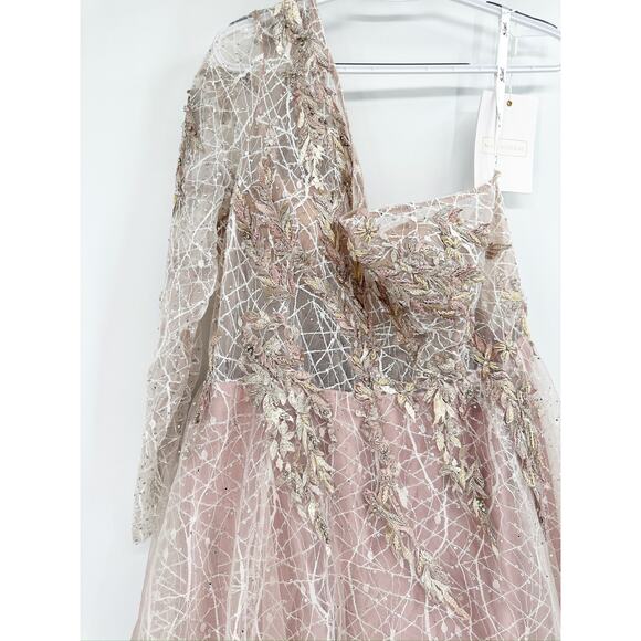 Mac Duggal 20232 Embroidered One Shoulder Bodice Dusty Rose Ballgown Size 16 - Picture 4 of 10
